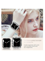 Protective PC Bling Cover Diamond Case Crystal Frame Case Cover for Apple Watch Girl Series 7 45mm, 2 Pieces, Clear/Black