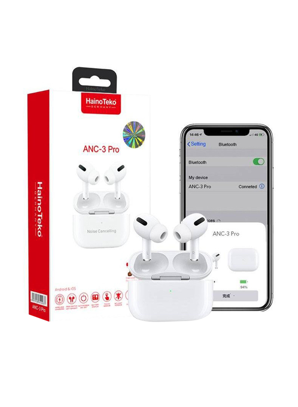 Haino Teko Germany 2-in-1 ANC-2 Pro Wireless In-Ear Bluetooth Earbuds with HW-22 Smartwatch, White/Green