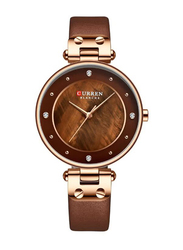 Curren Analog Watch for Women with Leather Band, J4028K-KM, Gold-Brown
