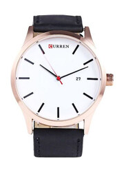 Curren Analog Watch for Men with Leather Band, Water Resistant, 8214, Black-White