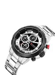 Curren Analog Watch for Men with Stainless Steel Band, Water Resistant and Chronograph, J4172WW-KM, Silver-Black