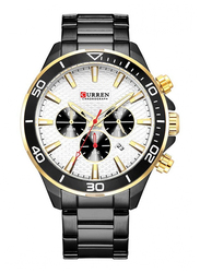 Curren Analog Watch for Men with Stainless Steel Band, Water Resistant and Chronograph, J3626BW-KM, White-Black