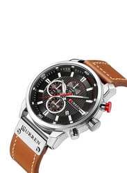 Curren Analog Watch for Men with Leather Band, Chronograph, J3591-1-1-KM, Brown-Black