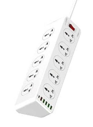 Jbq 2500W 10 Sockets with 5 USB Ports & 1 Type-C PD Port Desktop Extension Home Charger, with 2M UK Power Cord, White