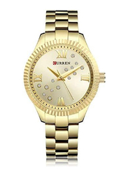 Curren Analog Watch for Women with Stainless Steel Band, C9009L-2, Gold