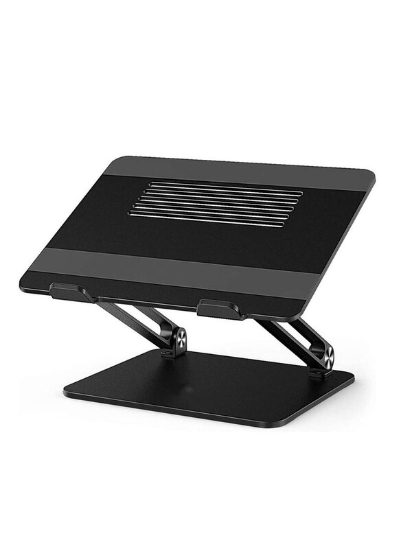 

Universal Adjustable Aluminium Laptop Stand with Slide-Proof Silicone and Protective Hooks Notebook Stand for Laptop up to 17 Inches, Black