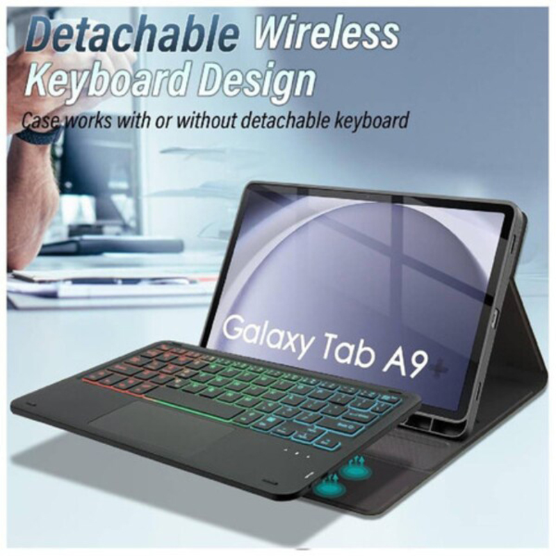 Detachable Wireless English/Arabic Keyboard with Case Cover for Samsung Galaxy Tab A9 2023, Black