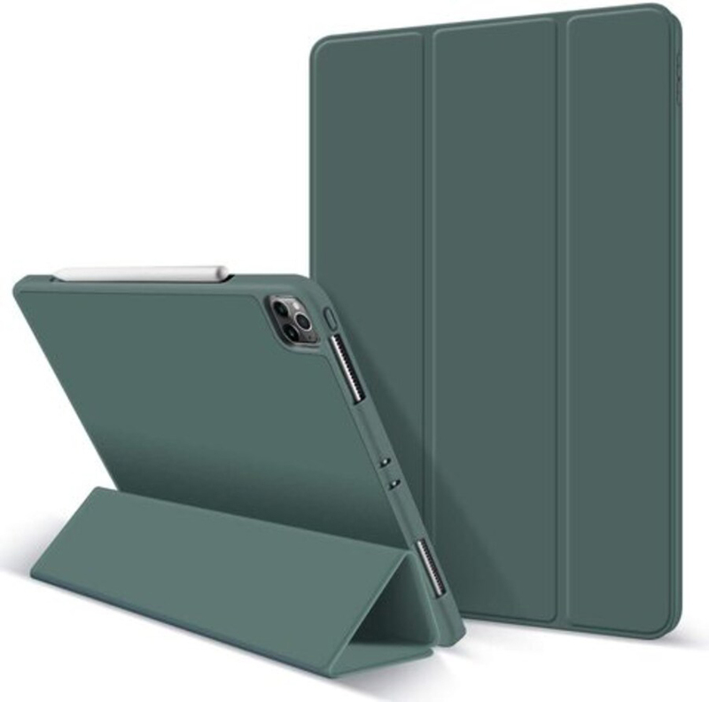 

Generic Apple iPad Pro 12.9-inch 4th Gen 2020 Auto Sleep & Wake Soft Flexible TPU Tablet Flip Case Cover with Pencil Holder, Midnight Green