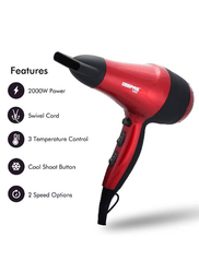 Geepas 2000W 2 Speed 3 Heat Cool Shot Ionic Hair Dryer, Red