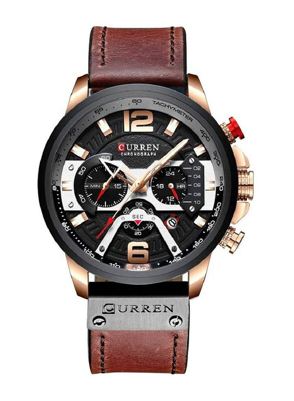 

Curren Analog Watch for Men with Leather Band, Water Resistant and Chronograph, Brown-Black