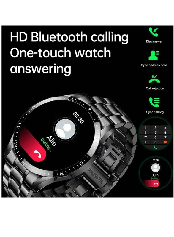 Stainless Steel IP67 Waterproof Fitness Smartwatch with Heart Rate, Sleep Monitor, Pedometer, Black
