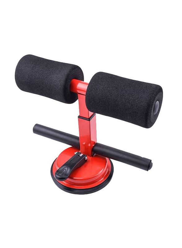 Portable Sit Up Bar for Floor Self-Suction Sit Up Assistant Device with Suction Cups & Height Adjustment, Black/Red