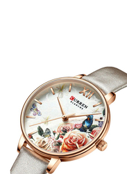 Curren Analog Watch for Women with Leather Band, Water Resistant, J4275BR-KM, White-Multicolour