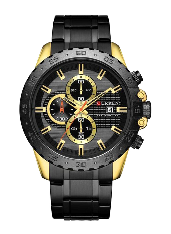Curren Analog Watch for Men with Stainless Steel Band, Water Resistant and Chronograph, 8334, Black