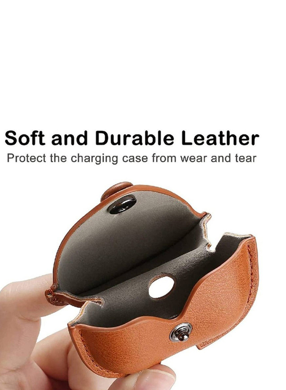 Leather Protective Case Skin Cover with Keychain and Lock for Apple Airpods 3, Brown