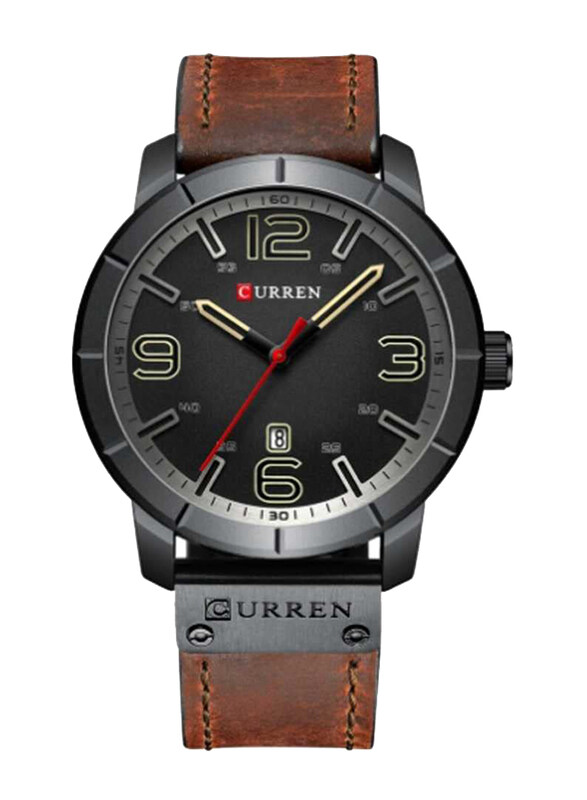 

Curren Analog Watch for Men with Leather Band, Water Resistant, J3634B-KM, Black-Brown
