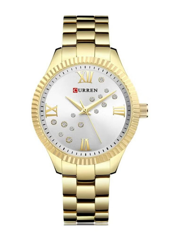 Curren Analog Watch for Women with Stainless Steel Band, Water Resistant, 9009, Gold-Silver