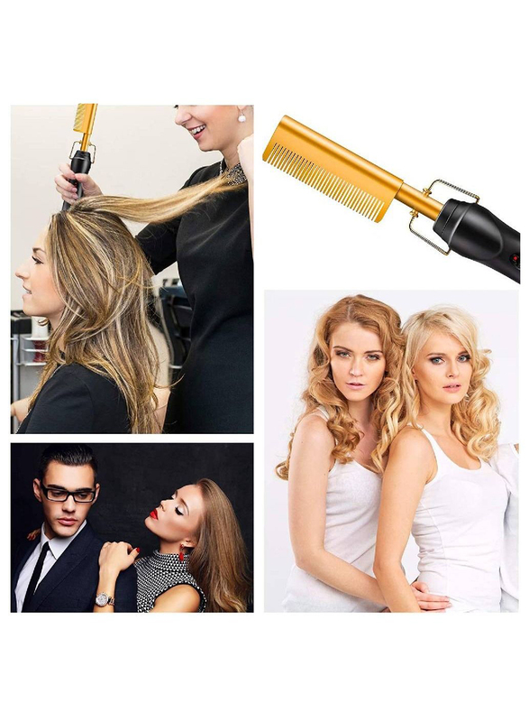 Arabest 2-in-1 Ceramic Comb Security Portable Curling Iron Heated Brush for Wet & Dry Hairs, Multicolour