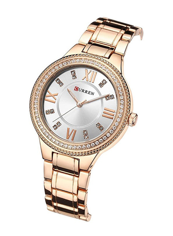Curren Analog Watch for Women with Stainless Steel Band, Water Resistant, 9004, Rose Gold-Silver