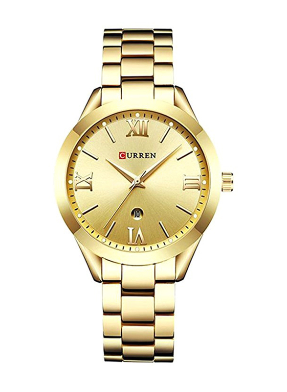 Curren Analog Watch for Women with Stainless Steel Band, WT-CU-9007-GO#D2, Gold