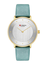 Curren Analog Watch for Women with Leather Band, Water Resistant, 9033, Green-Silver