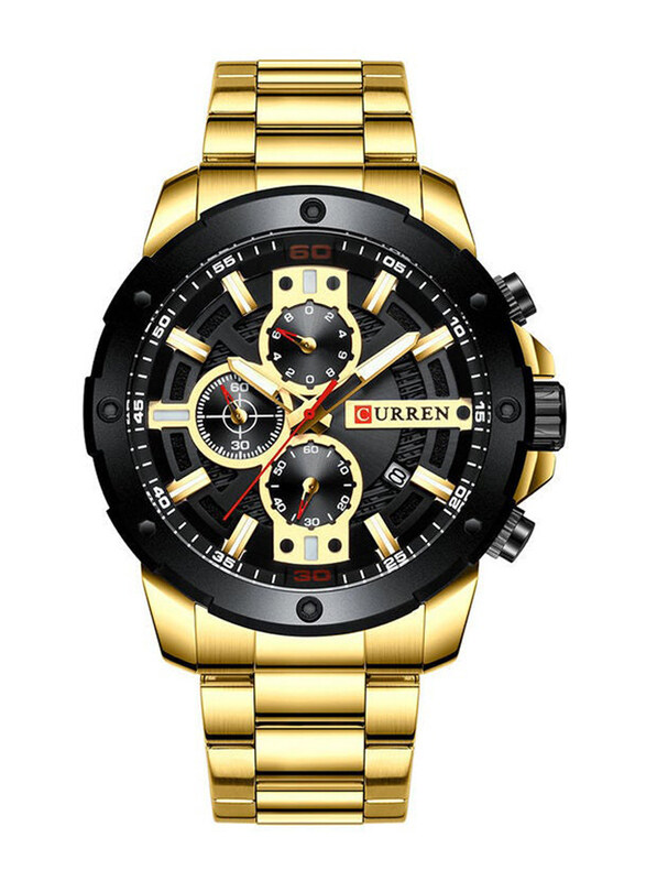 

Curren Analog Watch for Men with Stainless Steel Band, Chronograph, J4006G-KM, Black/Gold