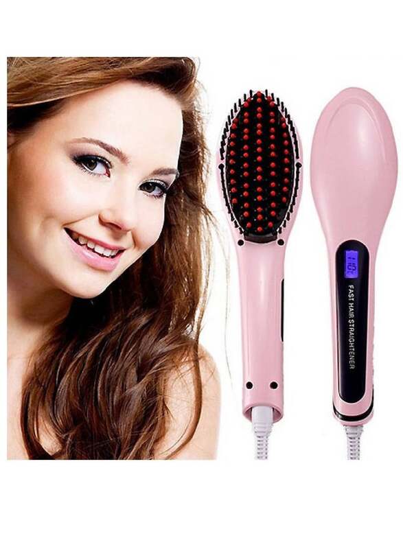 Fast Hair Straightener Electric Comb Brush With LCD Display Pink