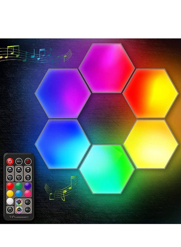 XiuWoo 6-Piece Hexagon Wall Light Smart Modular Touch-Sensitive LED Light Wall Panels RGB Night Light DIY Geometry Splicing Hex Light, Multicolour