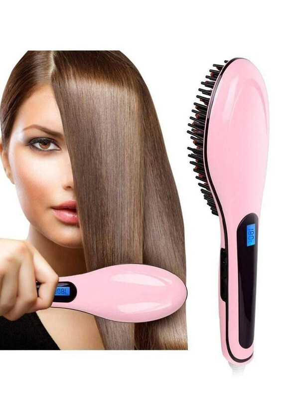 

Rabos Fast Hair Straightener Electric Comb Brush with LCD Display, Pink