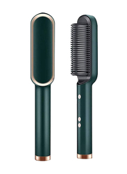 Electric Hair Straightener Brush with Ceramic Styling Comb, Green