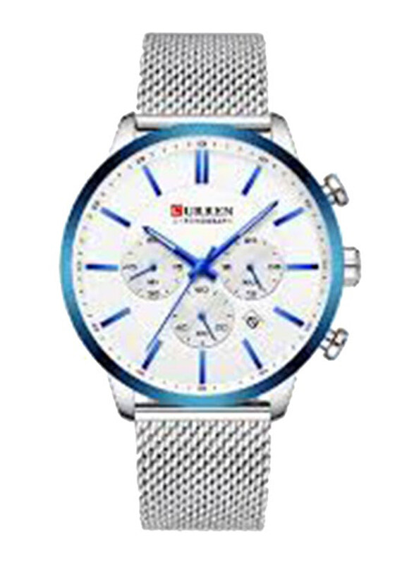 

Curren Analog Watch for Men with Metal Band, Water Resistant and Chronograph, 8340, Silver-White