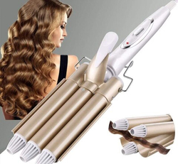 3 Barrel Hair Curling Iron Curling Wand/ Pro Ceramic Heating Hair Curler Iron Wand, White/Gold