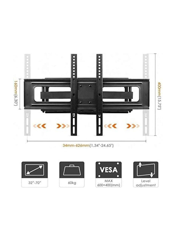 Full Motion Articulating Dual Arm TV Wall Mount for 36 to 70-inch TVS, Black