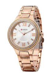 Curren Analog Watch for Women with Stainless Steel Band, Water Resistant, 9004, Rose Gold-White