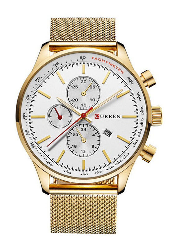 Curren Stylish Analog Watch for Men with Alloy Band, Chronograph, J1714GW-KM, Gold-White