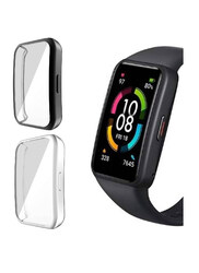 2-Piece Full Coverage Scratch Proof Bumper Soft TPU Cover for Huawei Band 6/Honor Band 6, Black/Silver