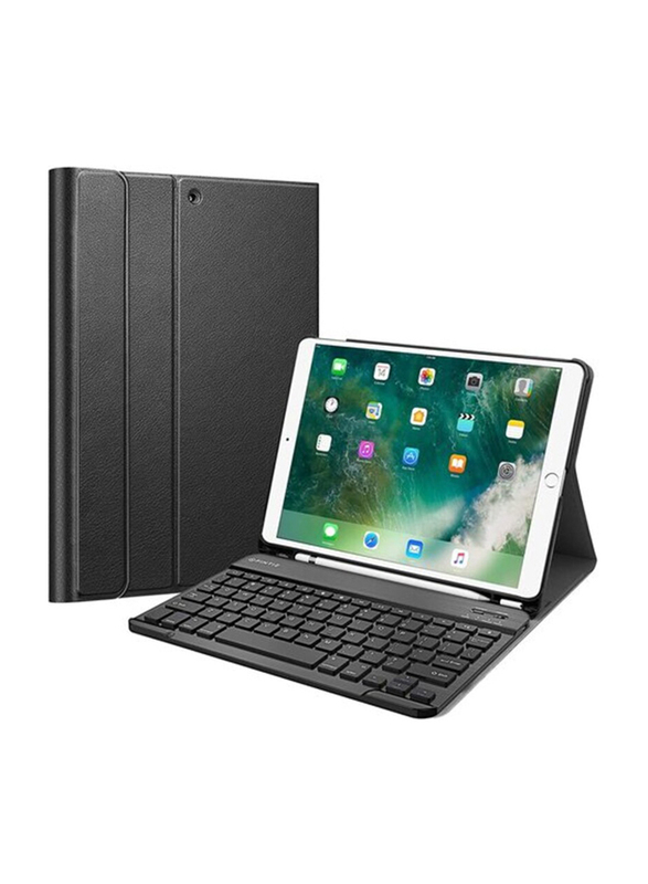 Ntech Magnetically Detachable Wireless Bluetooth English Keyboard with Slimshell Stand Protective Cover & Pencil Holder for iPad 10.5" Air (3rd Gen 2019)/iPad Pro (2017), Black