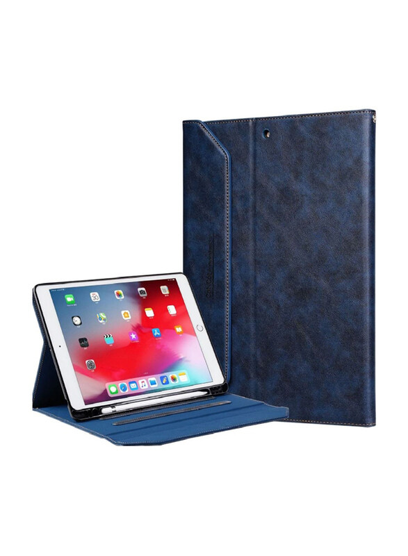 

Cat - Cot Apple iPad 12.9 Inch 2022/2021/2020 Protective Premium PU Leather Stand Folio Tablet Phone Flip Case Cover with Strap And Pen Holder, Blue