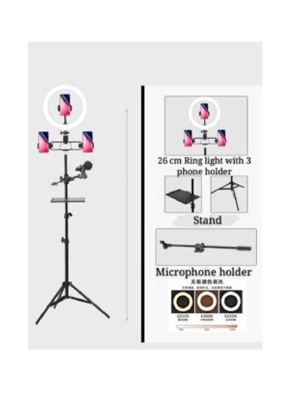 

Generic LED Ring Light Kit with Metal Tripod, Black