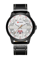 Curren Analog Watch for Men with Leather Band, Water Resistant, 8286, Silver/Black