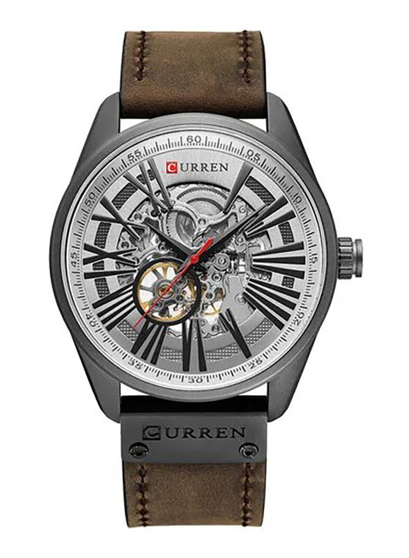 

Curren Automatic Mechanical Analog Watch for Men with Leather Band, Brown/Grey