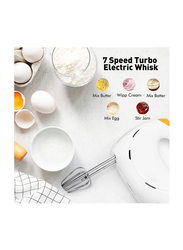 Professional Electric Handheld 7 Speed Function Food Collection Hand Mixer, 150W, White/Silver