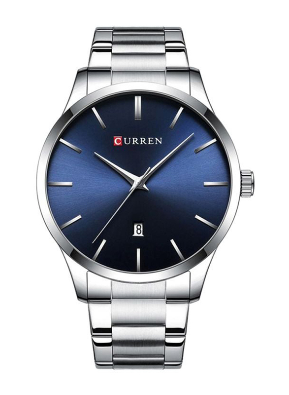 Curren Analog Watch Unisex with Alloy Band, J4266S-BL, Silver-Dark Blue