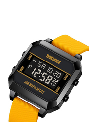 SKMEI Digital Unisex Watch with PU Leather Band, Water Resistant, 1848, Yellow-Black