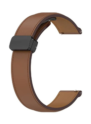 Perfii Genuine Cow Leather Watch Strap 22mm Folding Buckle Wristband For Samsung Galaxy Watch 3 45mm / Galaxy Watch 46mm R800, Brown