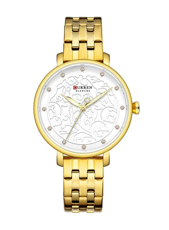 Curren Analog Watch for Women with Stainless Steel Band, 4341, Gold-White