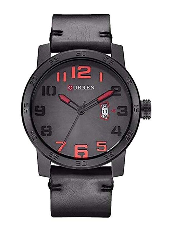 

Curren Analog Watch for Men with Leather Band, M-8254-2, Black