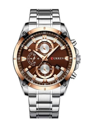 Curren Analog Watch for Men with Stainless Steel Band, Water Resistant and Chronograph, 8069, Brown-Silver