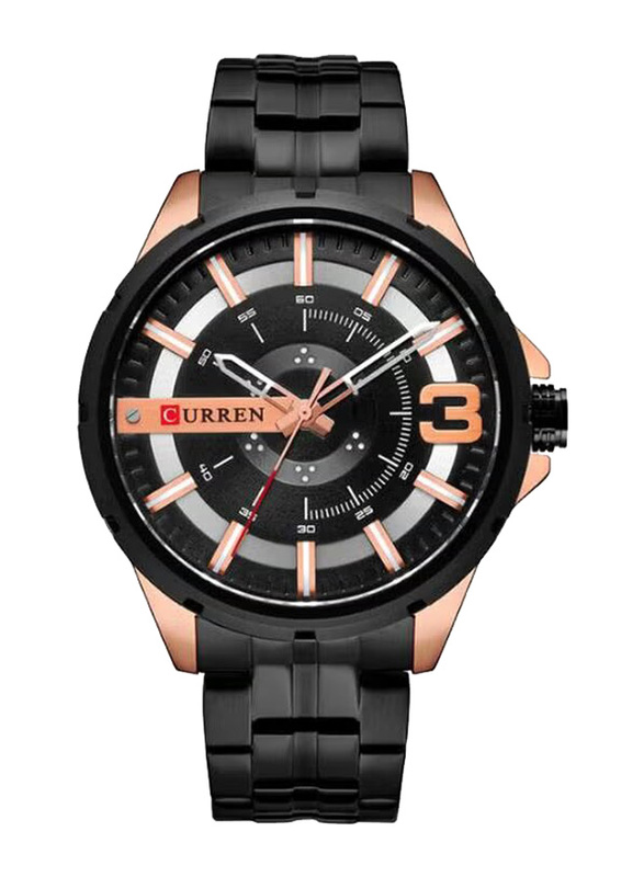 Curren Analog Watch for Men with Stainless Steel Band, Water Resistant, 8333, Black/Black