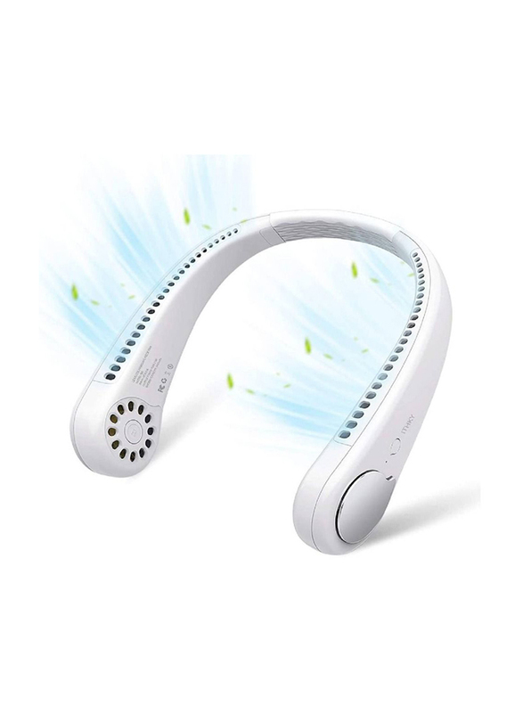 360° Cooling USB Rechargeable Portable Hands Free Bladeless Design Neck Fan with 3 Wind Speed for Outdoor & Indoor, White